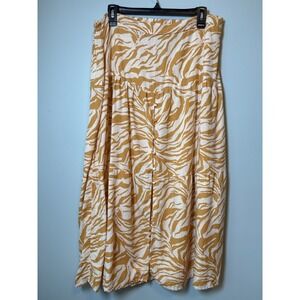 Midnight Sky Zebra‎ Print Tiered Midi Skirt Mustard Yellow Linen Blend Womens XL